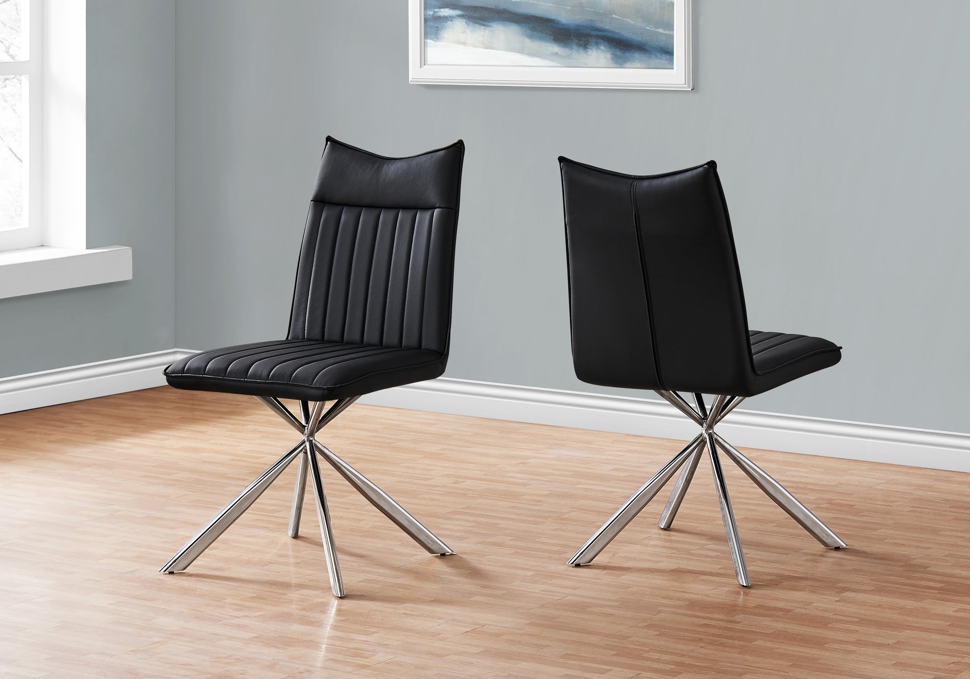 CHAISE DE SALLE A MANGER - 2PCS / 36"H / SIMILI-CUIR NOIR / CHROME 