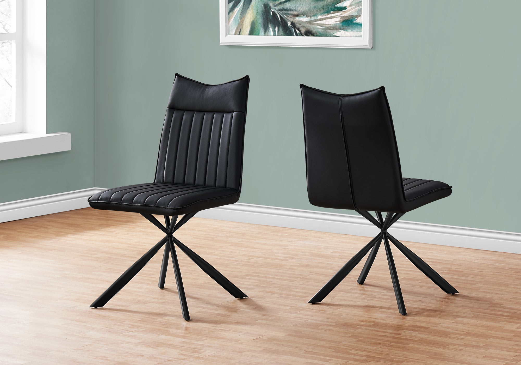 CHAISE DE SALLE A MANGER - 2PCS / 36"H / SIMILI-CUIR NOIR / NOIR 