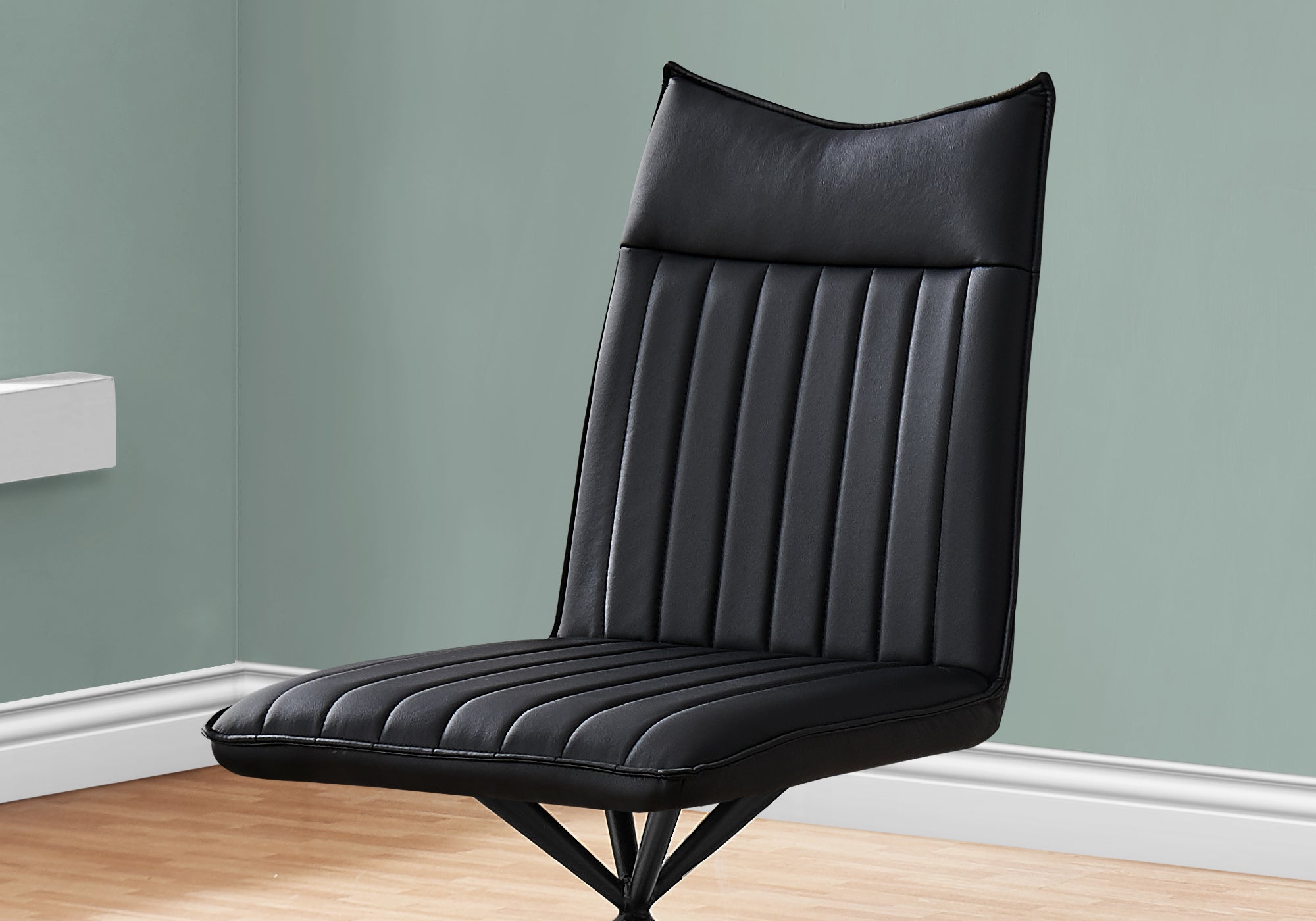 CHAISE DE SALLE A MANGER - 2PCS / 36"H / SIMILI-CUIR NOIR / NOIR 