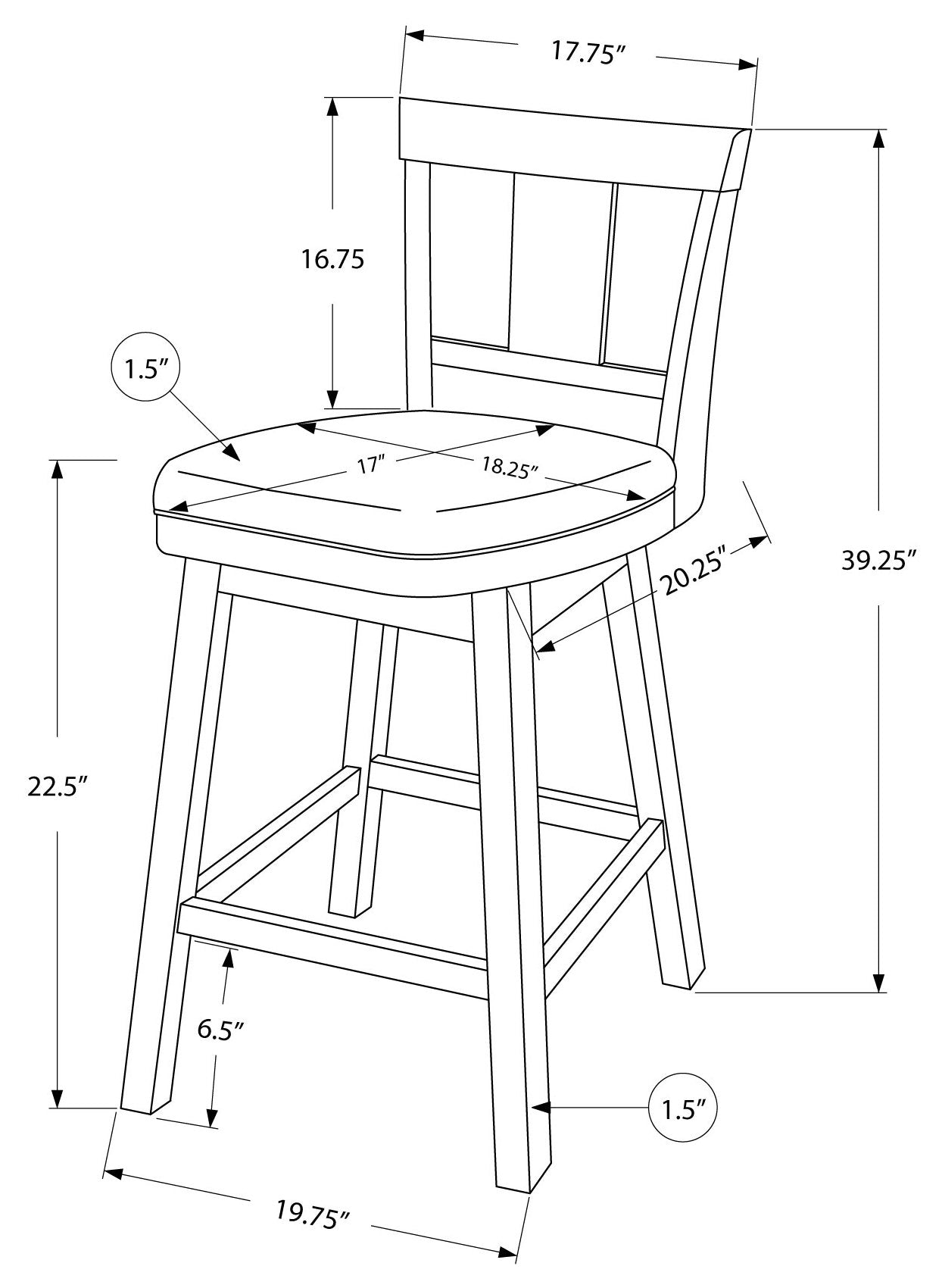 TABOURET DE BAR - 2PCS / 39"H / ESPRESSO / HAUTEUR COMPTOIR PIVOTANT