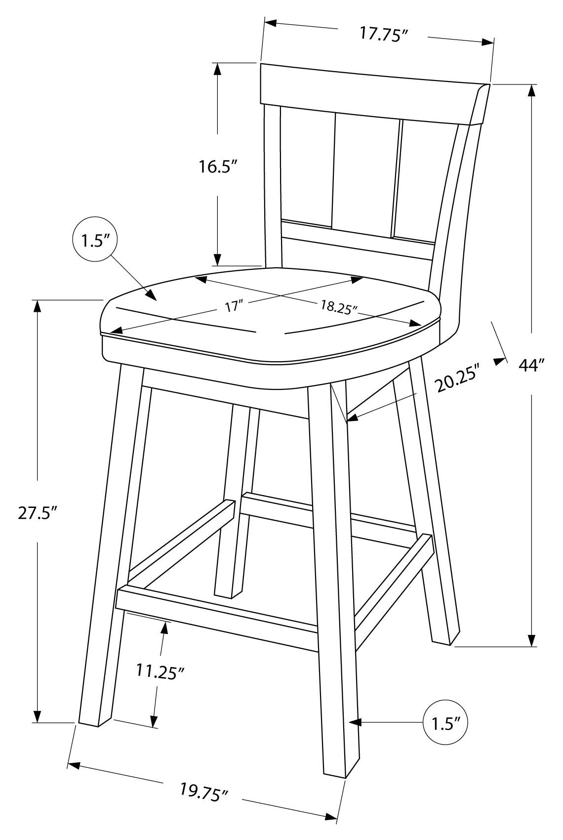 TABOURET DE BAR - 2PCS / 44"H / BLANC / HAUTEUR DE BARRE PIVOTANTE