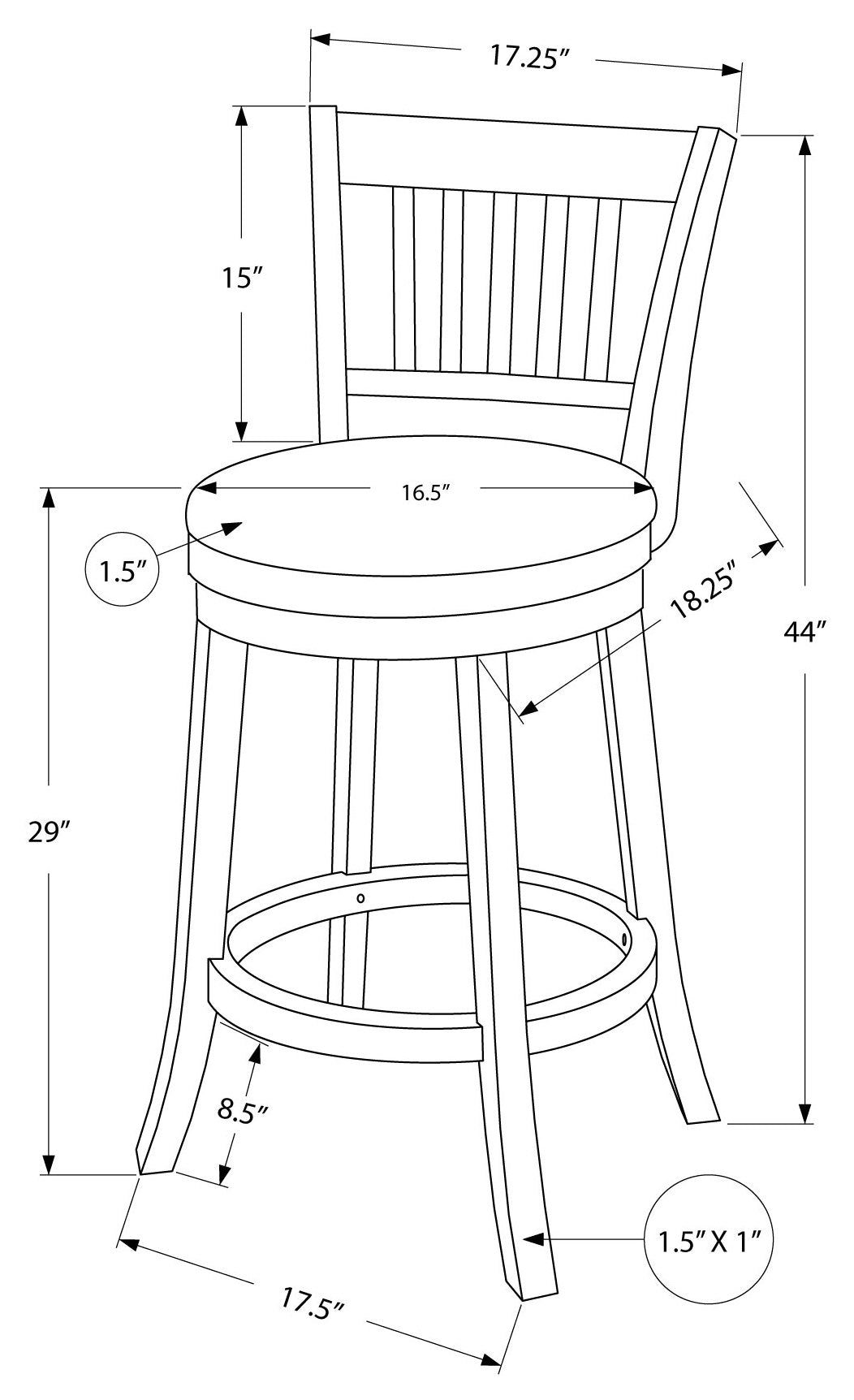 TABOURET DE BAR - 2PCS / 44"H / ESPRESSO / HAUTEUR DE BARRE PIVOTANTE