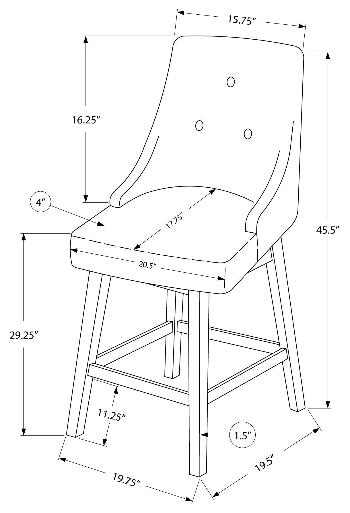 TABOURET DE BAR - 2PCS / 46"H / SIMILI-CUIR NOIR / PIVOTANT