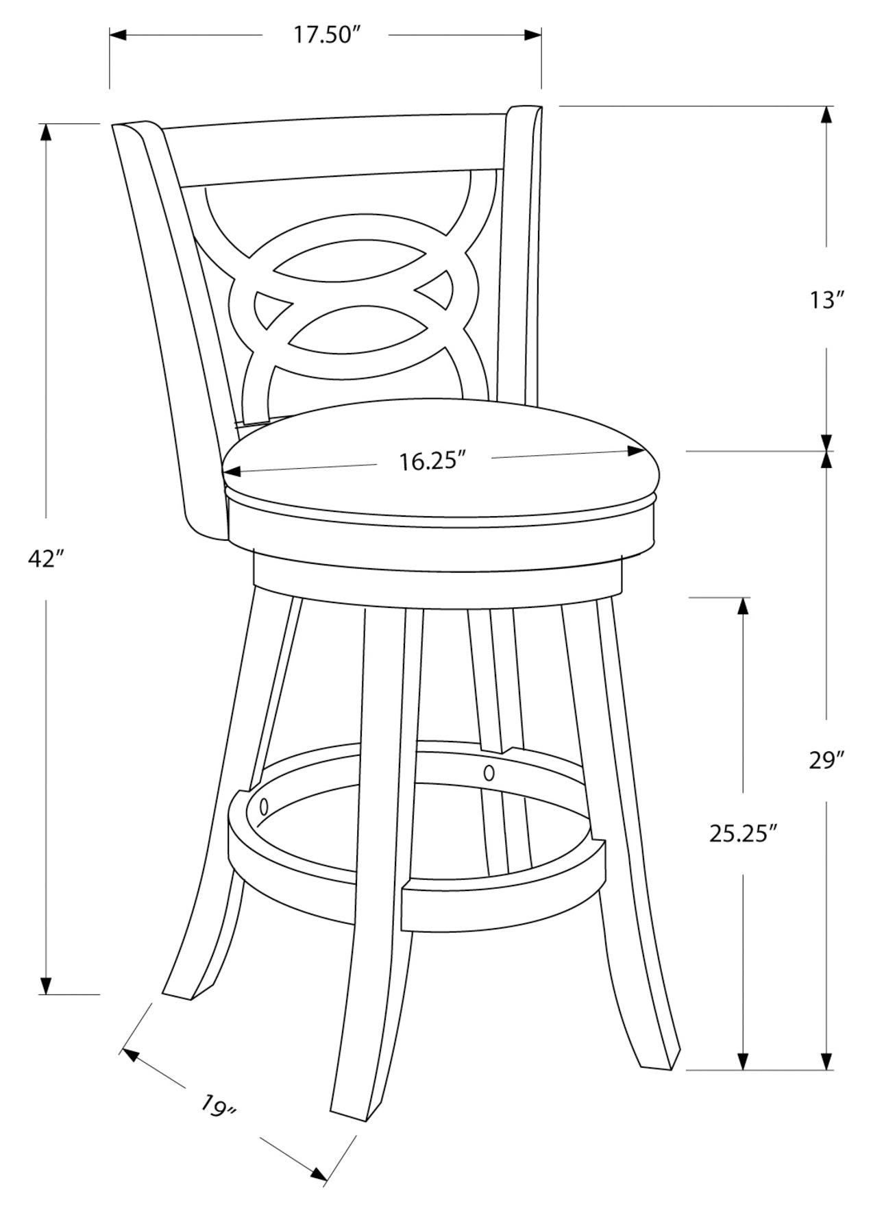 TABOURET DE BAR - 2PCS / 42"H / PIVOTANT / HAUTEUR DE BAR EN CHÊNE FONCÉ