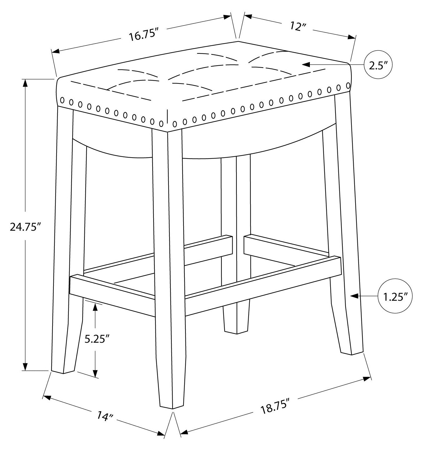 TABOURET DE BAR - 2PCS / 24"H / SIMILI-CUIR GRIS / BLANC