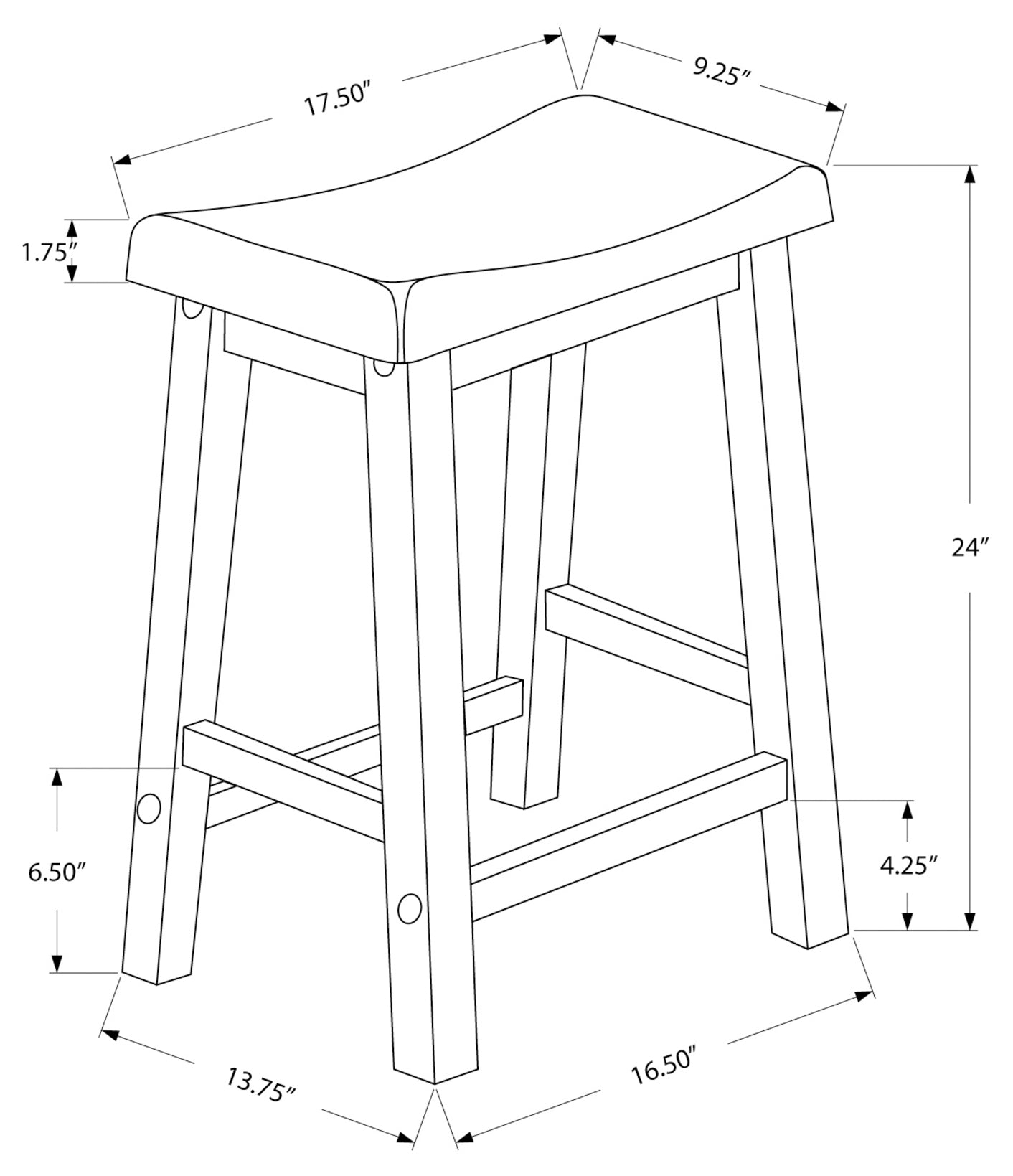 TABOURET DE BAR - 2PCS / 24"H / SIÈGE DE SELLE BLANC