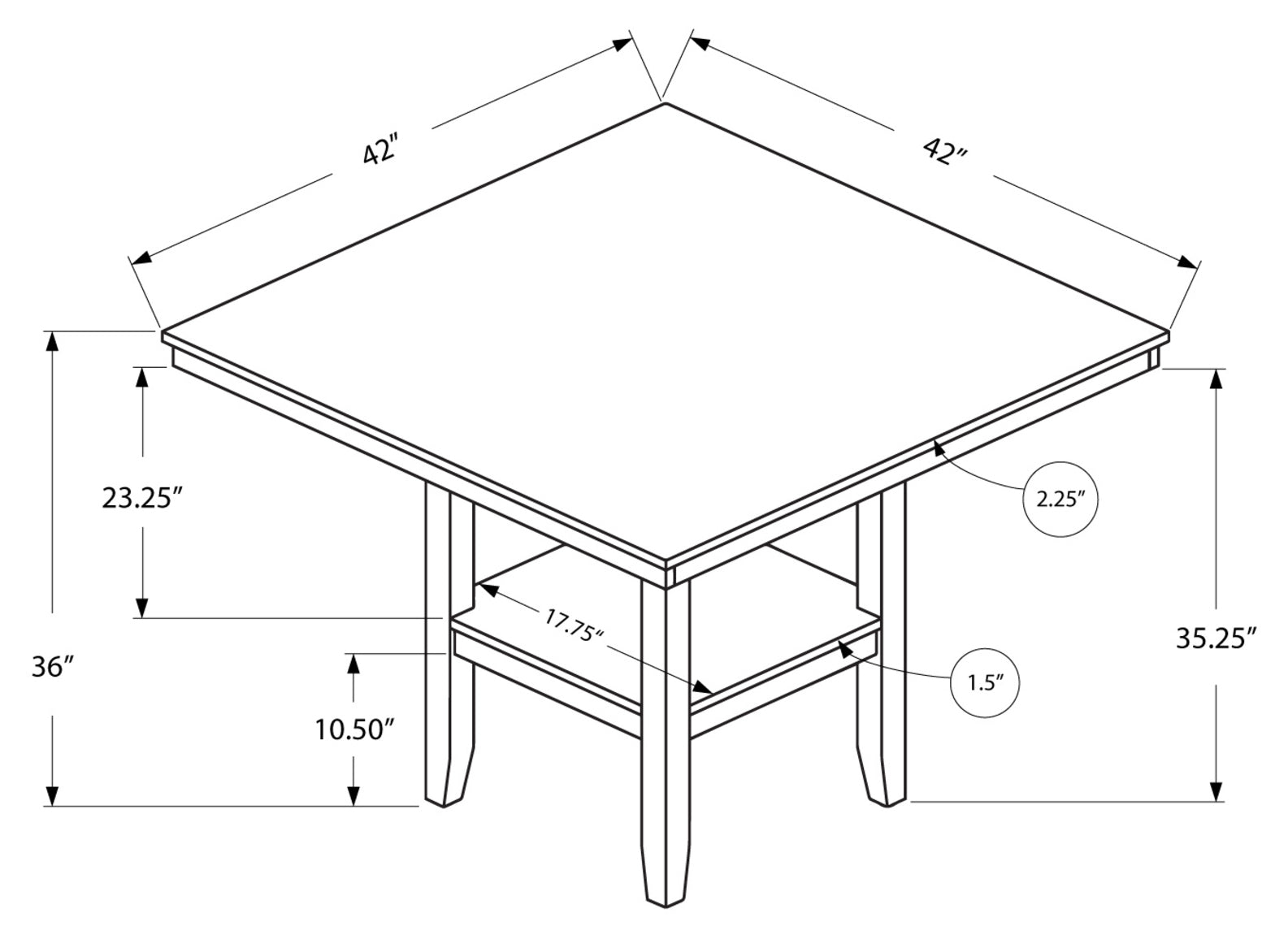 TABLE À MANGER - 42"X 42" / HAUTEUR COMPTOIR ESPRESSO 