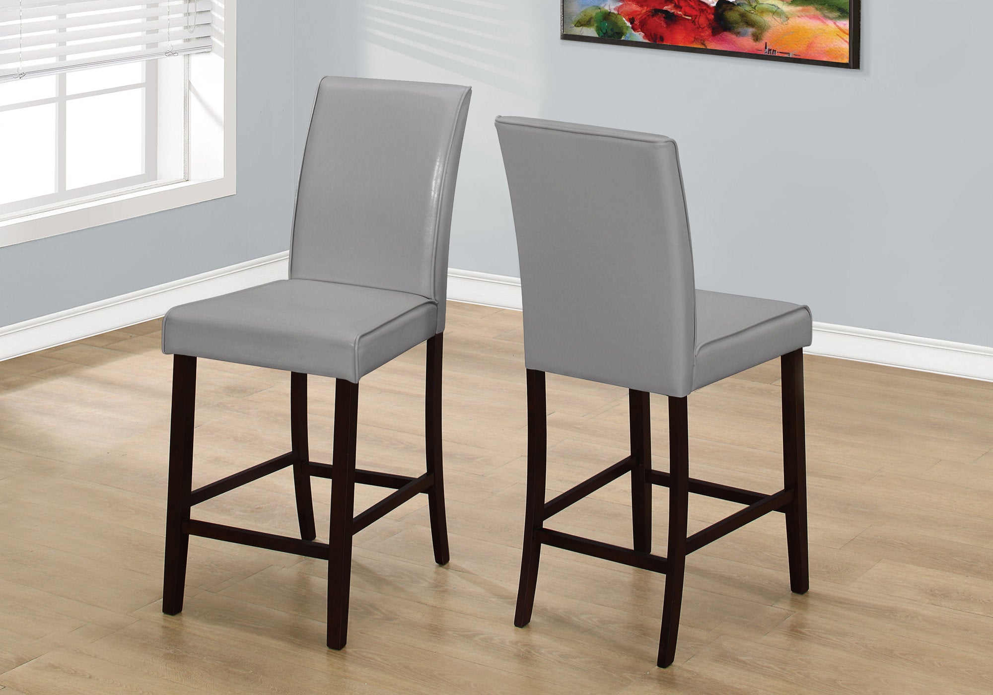 CHAISE DE SALLE A MANGER - 2PCS / HAUTEUR COMPTOIR SIMILICUIR GRIS 