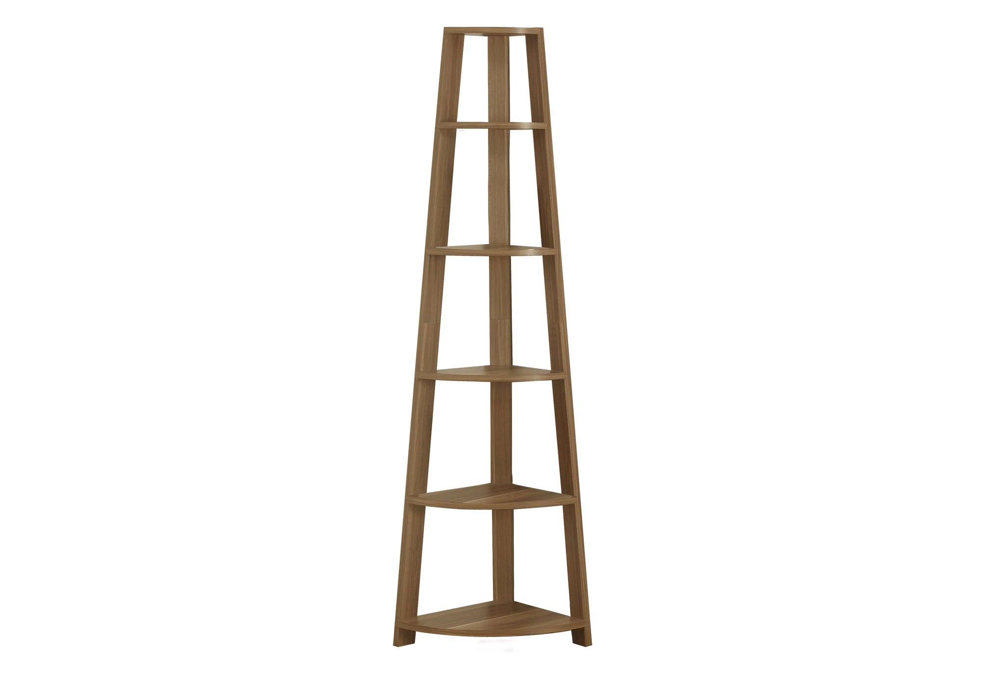 BIBLIOTHEQUE - 72"H / ETAGERE EN COIN NOYER 