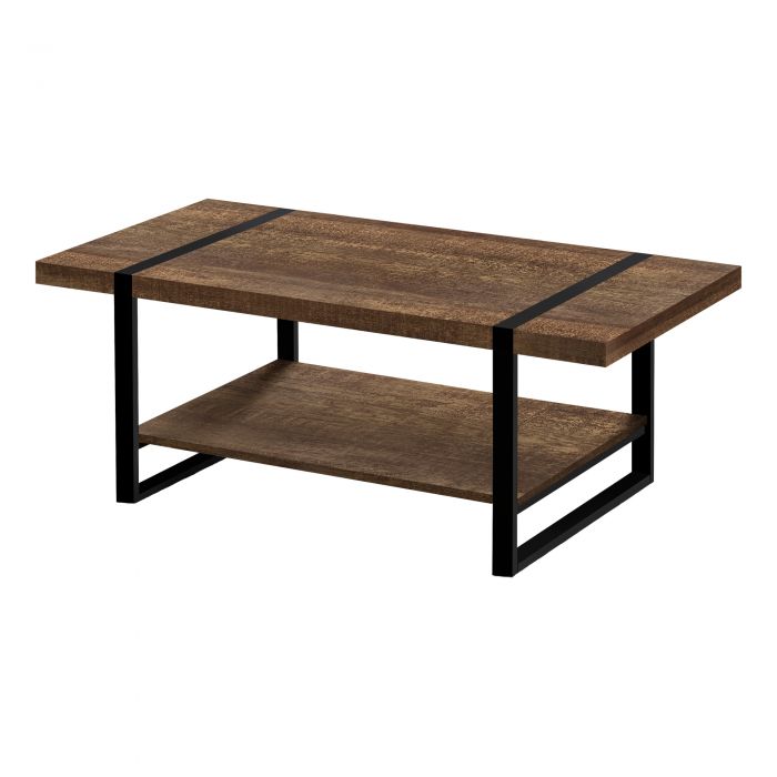 TABLE BASSE - SIMILI BOIS BRUN / MÉTAL NOIR 