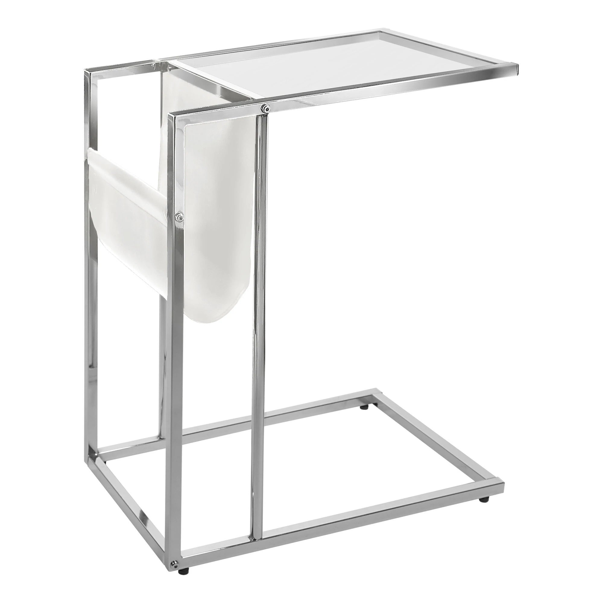 TABLE D'APPOINT - BLANC / MÉTAL CHROMÉ AVEC PORTE-REVUES 