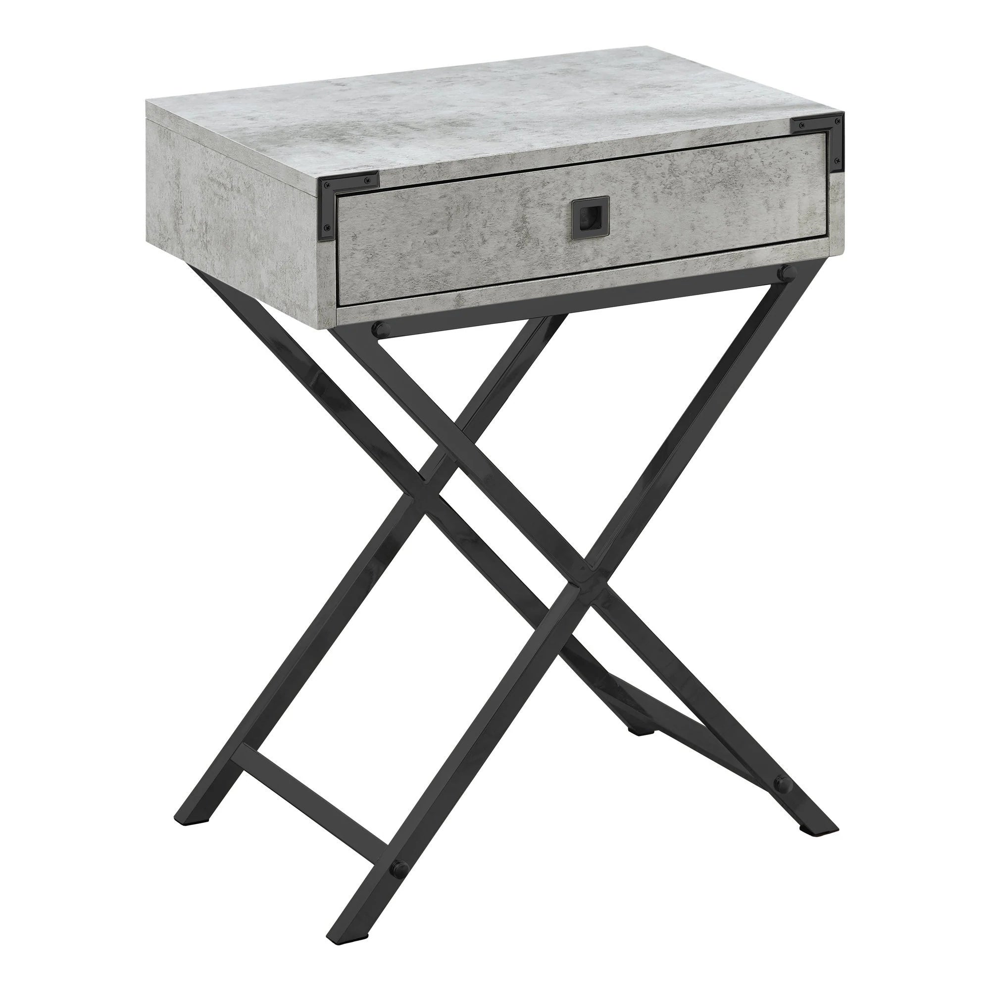 TABLE D'APPOINT - 24"H / CIMENT GRIS / METAL NICKEL NOIR 