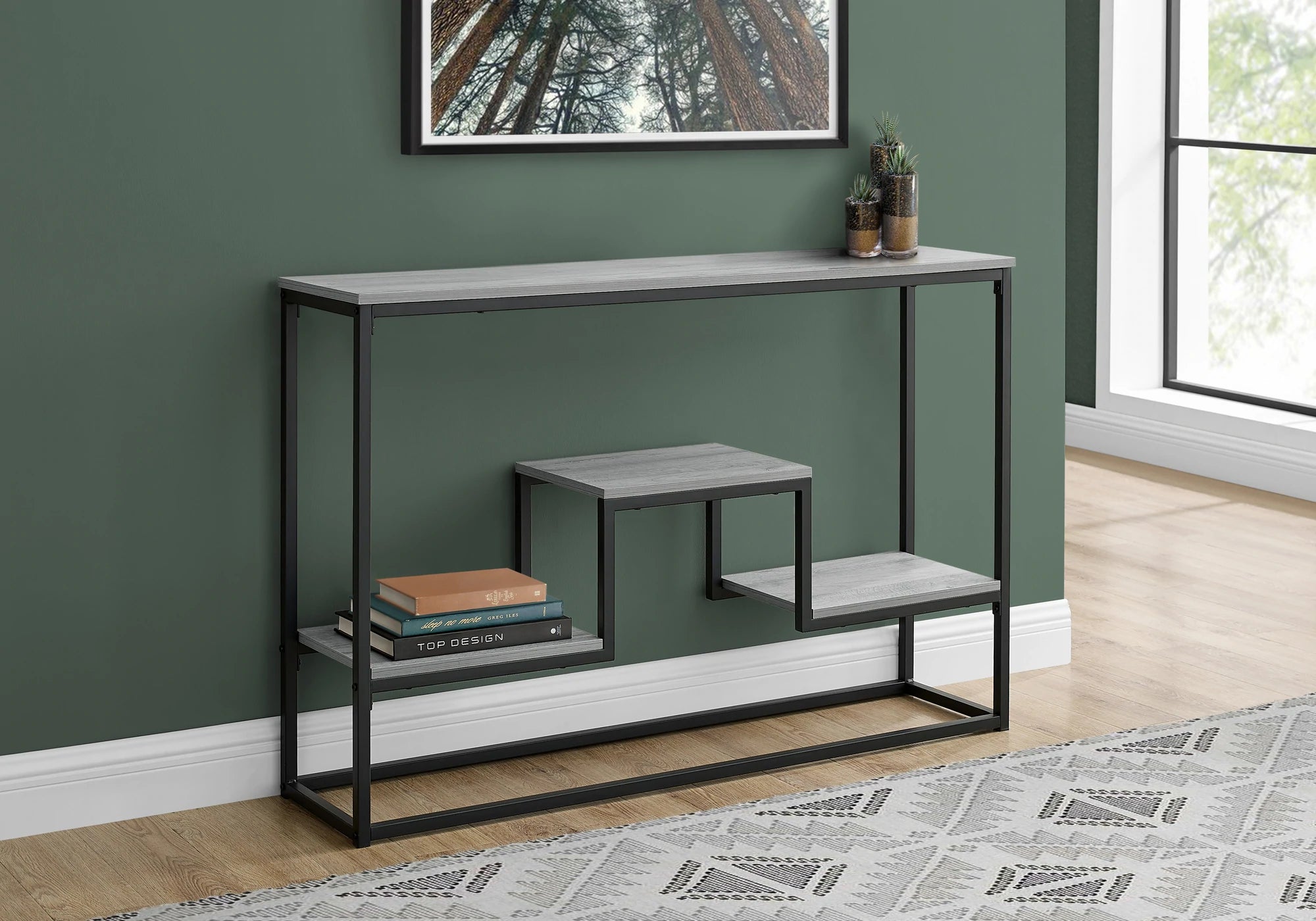 TABLE D'APPOINT - 48"L / CONSOLE D'ENTREE METAL GRIS / NOIR 
