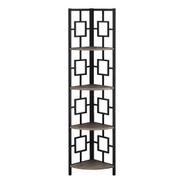BIBLIOTHÈQUE - 62"H / TAUPE FONCÉ / ÉTAGÈRE EN COIN EN MÉTAL NOIR