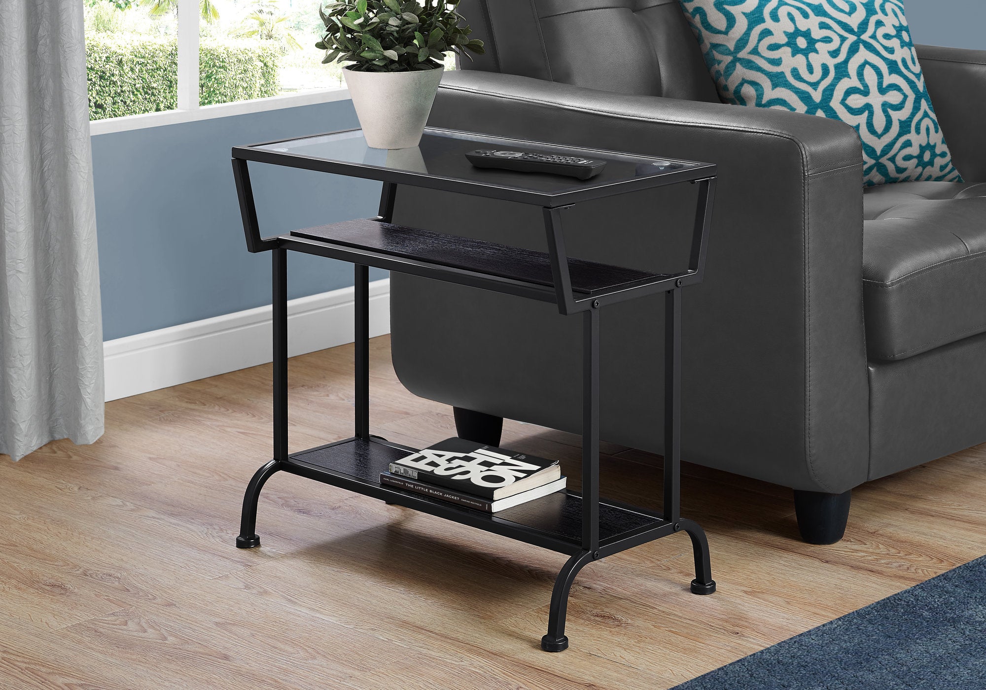 TABLE D'APPOINT - 22"H / ESPRESSO / NOIR / VERRE TREMPÉ 