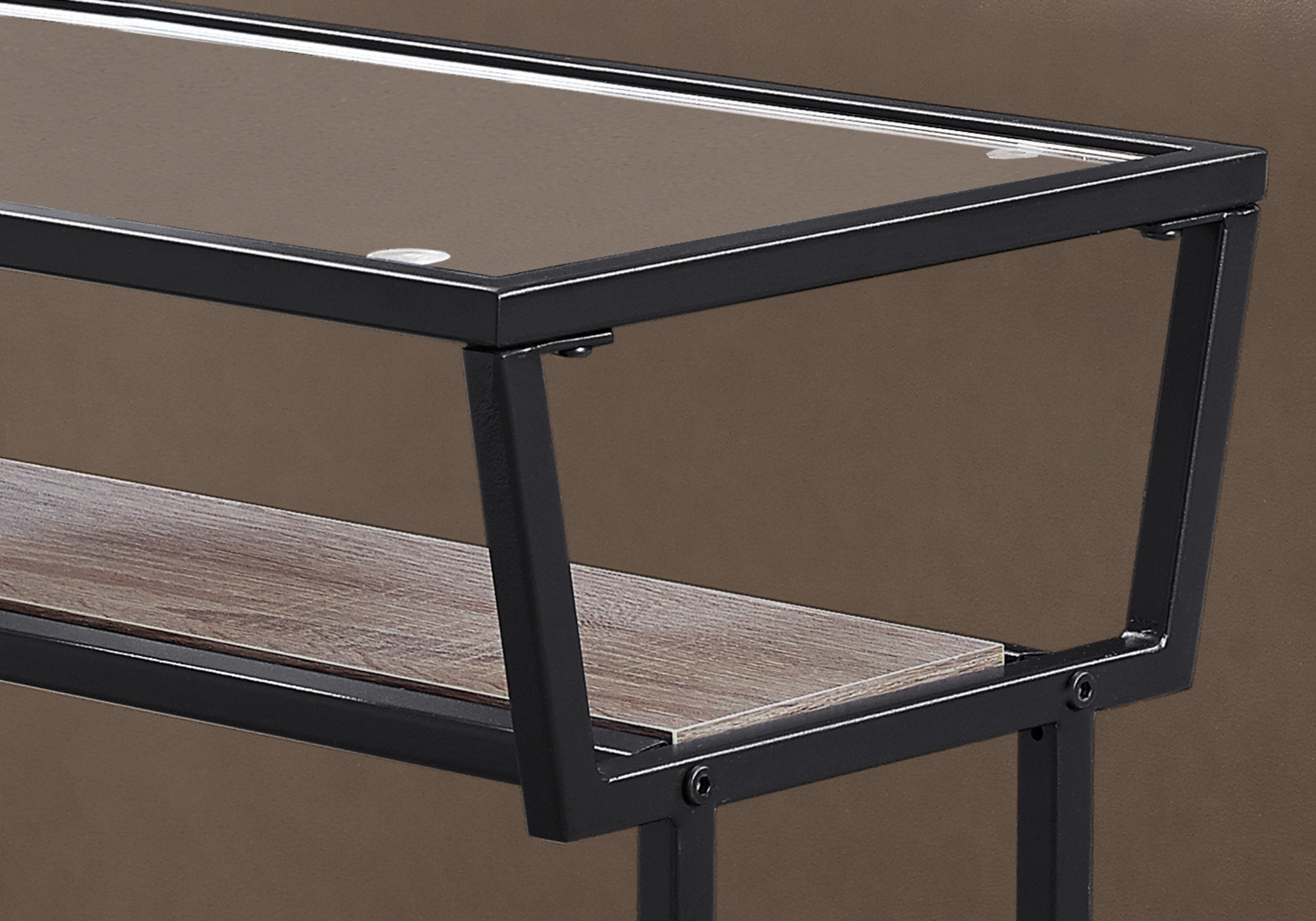 TABLE D'APPOINT - 22"H / TAUPE FONCE / NOIR / VERRE TREMPE 