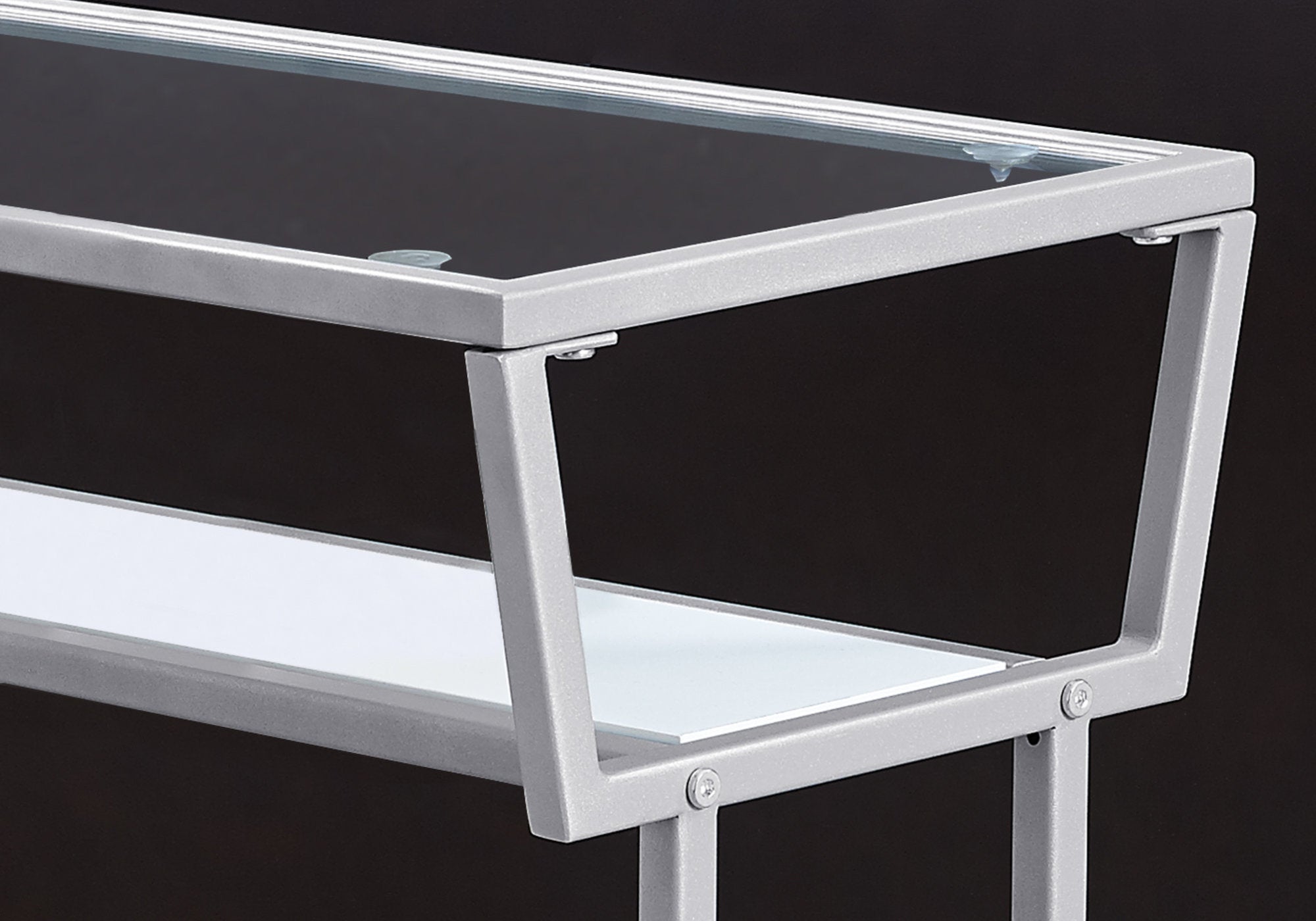 TABLE D'APPOINT - 22"H / BLANC / ARGENT / VERRE TREMPÉ 