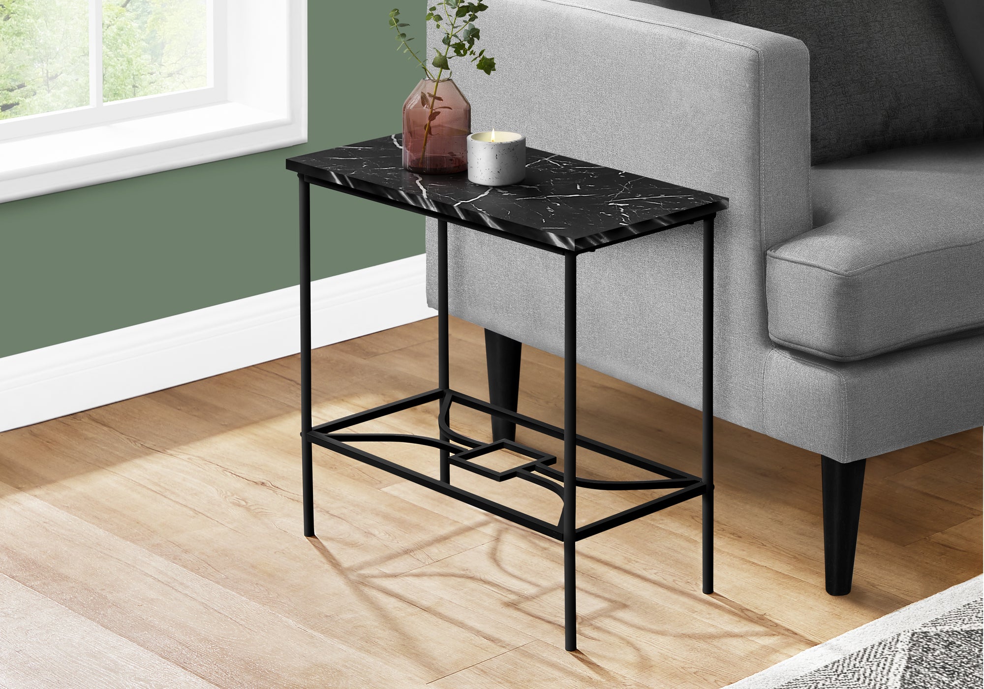 TABLE D'APPOINT - 22"H / MARBRE NOIR / METAL NOIR 