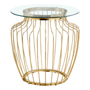 TABLE D'APPOINT - 24"H / MÉTAL DORÉ AVEC VERRE TREMPÉ 