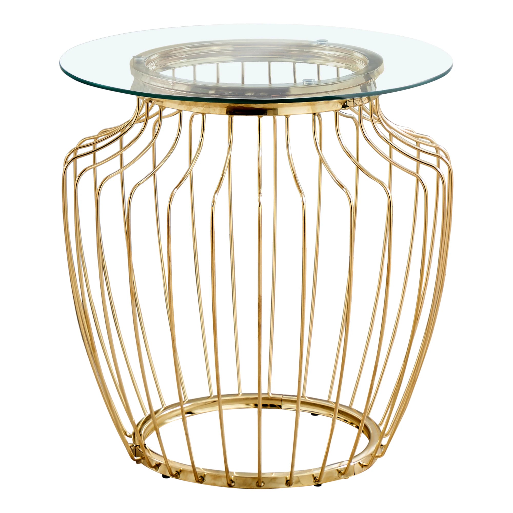 TABLE D'APPOINT - 24"H / MÉTAL DORÉ AVEC VERRE TREMPÉ 
