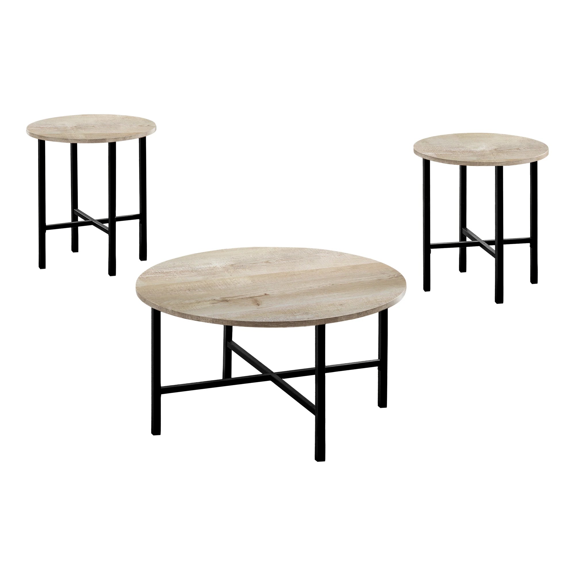 ENSEMBLE DE TABLE - ENSEMBLE DE 3PCS / BOIS TAUPE / MÉTAL NOIR 