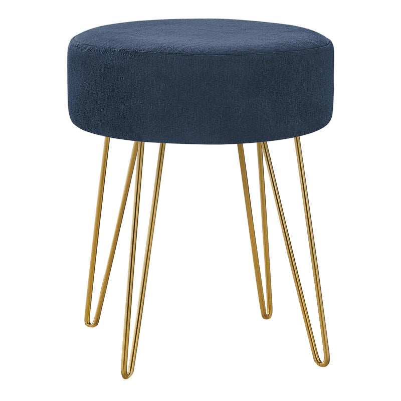 POUF - TISSU BLEU / PIEDS EN MÉTAL DORÉ 