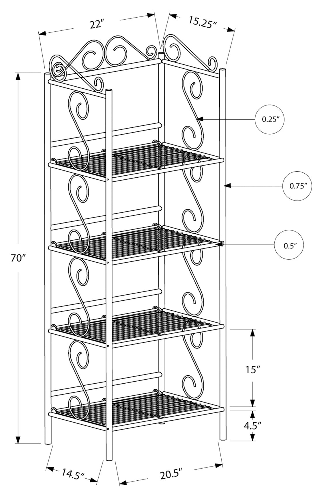 BIBLIOTHEQUE - 70"H / ETAGERE METAL CUIVRE 