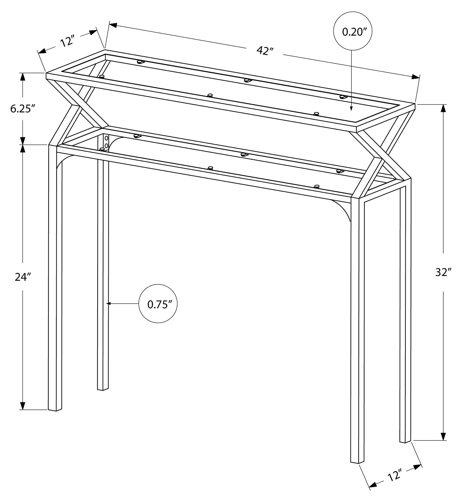 TABLE D'APPOINT - 42"L / CONSOLE D'ENTREE METAL ARGENT 