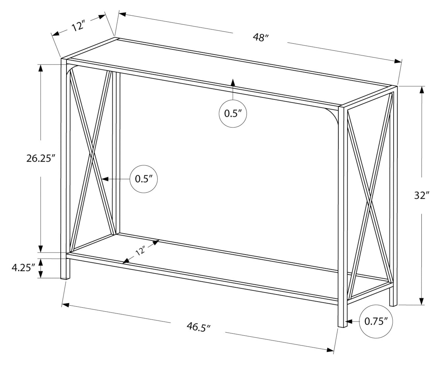 TABLE D'APPOINT - 48"L / BLANC / CONSOLE D'ENTREE METAL BLANC 