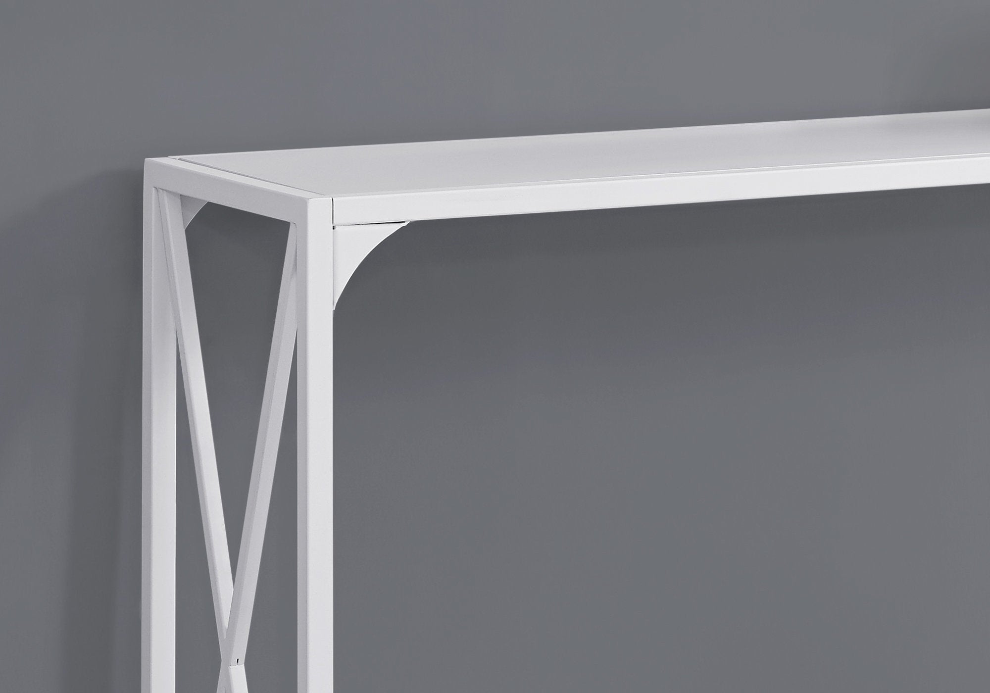 TABLE D'APPOINT - 48"L / BLANC / CONSOLE D'ENTREE METAL BLANC 