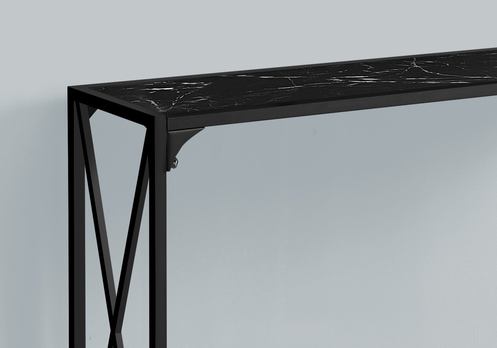 TABLE D'APPOINT - 48"L / MARBRE NOIR / CONSOLE D'ENTREE NOIRE 