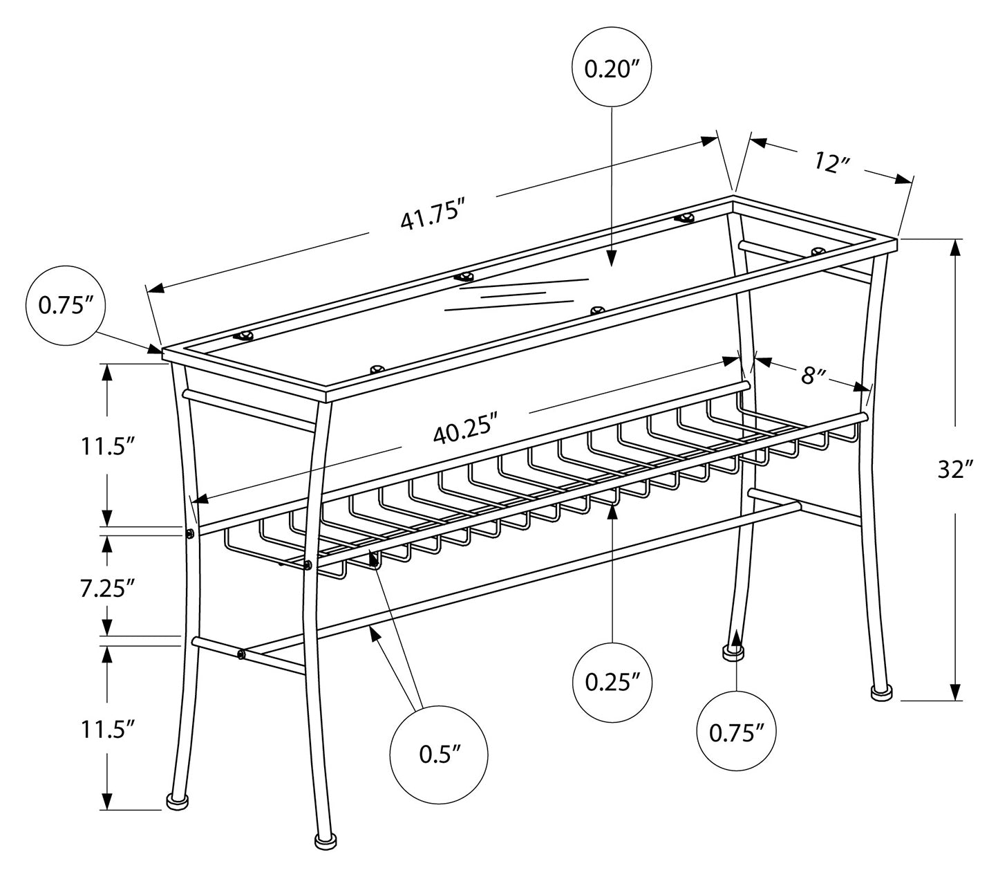 TABLE D'APPOINT - 42"L / ARGENT / CONSOLE D'ENTREE EN VERRE TREMPE 