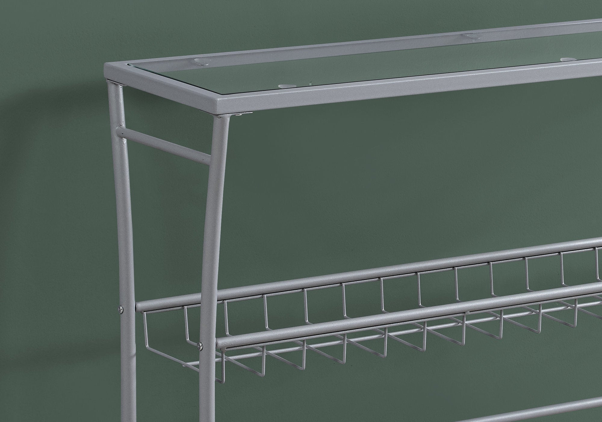 TABLE D'APPOINT - 42"L / ARGENT / CONSOLE D'ENTREE EN VERRE TREMPE 