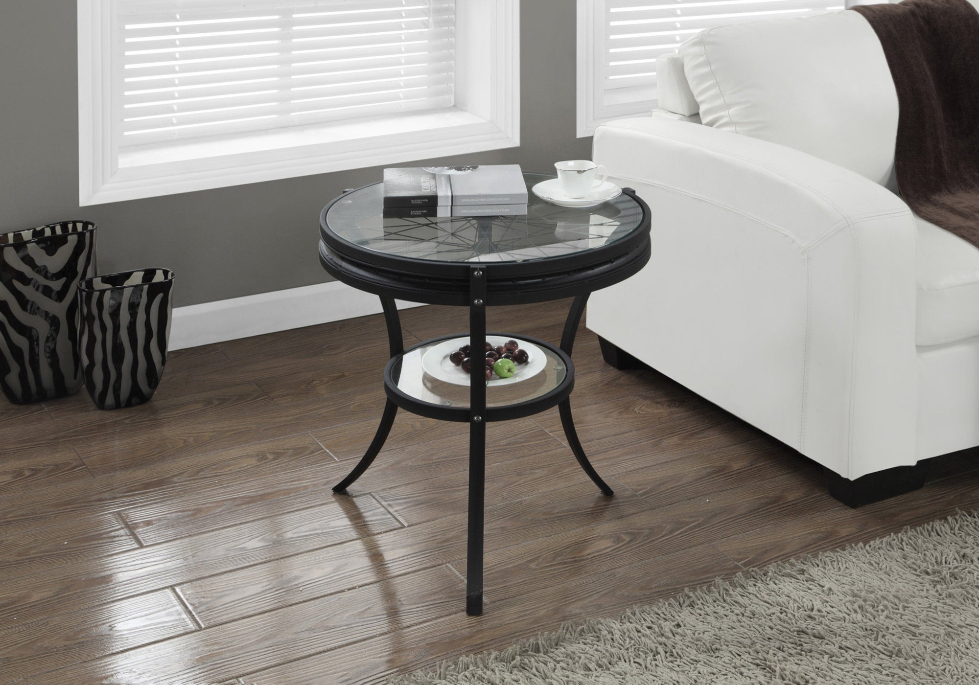TABLE D'APPOINT - 22"DIA / NOIR AVEC VERRE TREMPÉ 