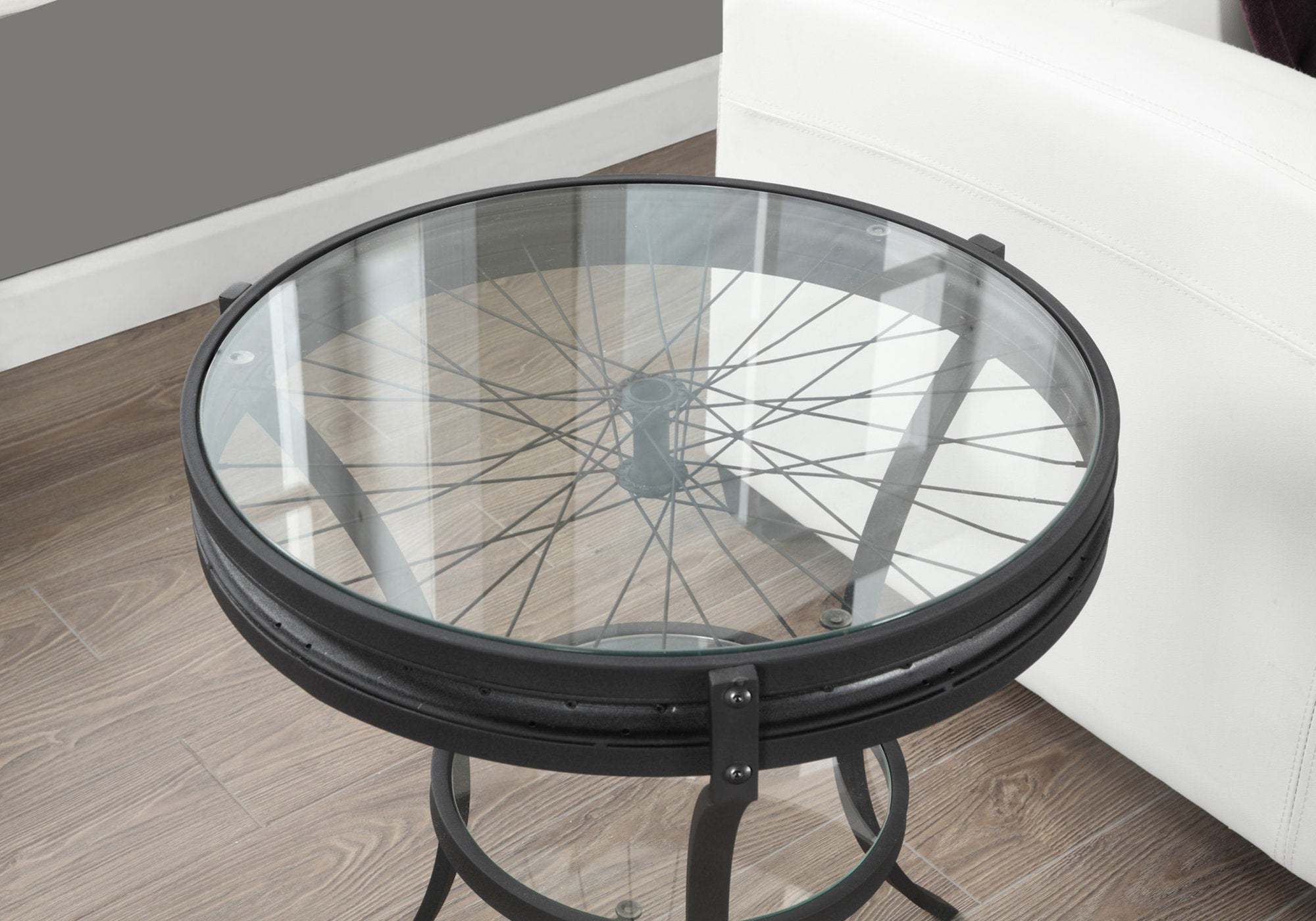 TABLE D'APPOINT - 22"DIA / NOIR AVEC VERRE TREMPÉ 