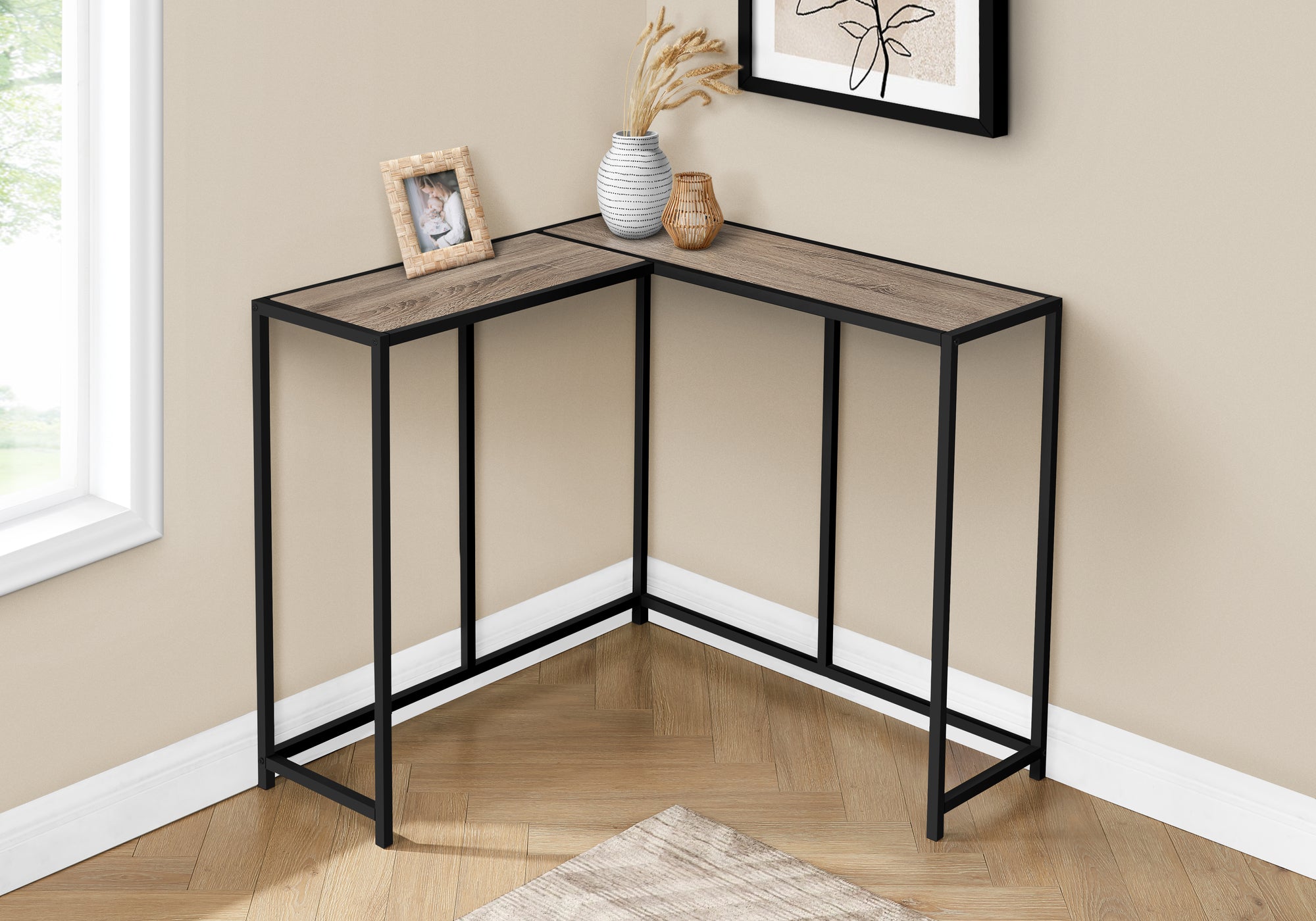 TABLE D'APPOINT - 36"L / TAUPE FONCE / CONSOLE DE COIN NOIR 