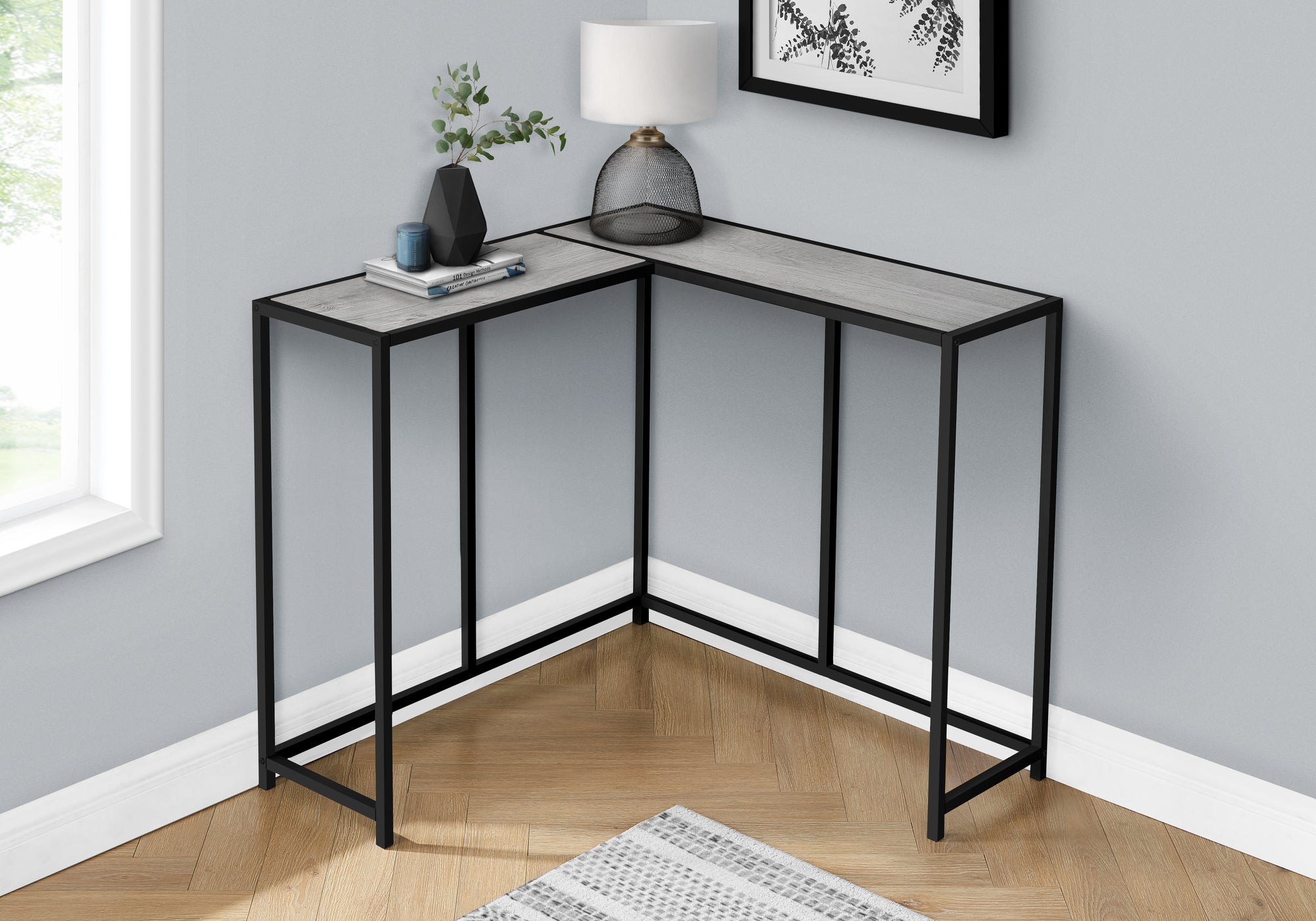 TABLE D'APPOINT - 36"L / CONSOLE DE COIN GRIS / NOIR 