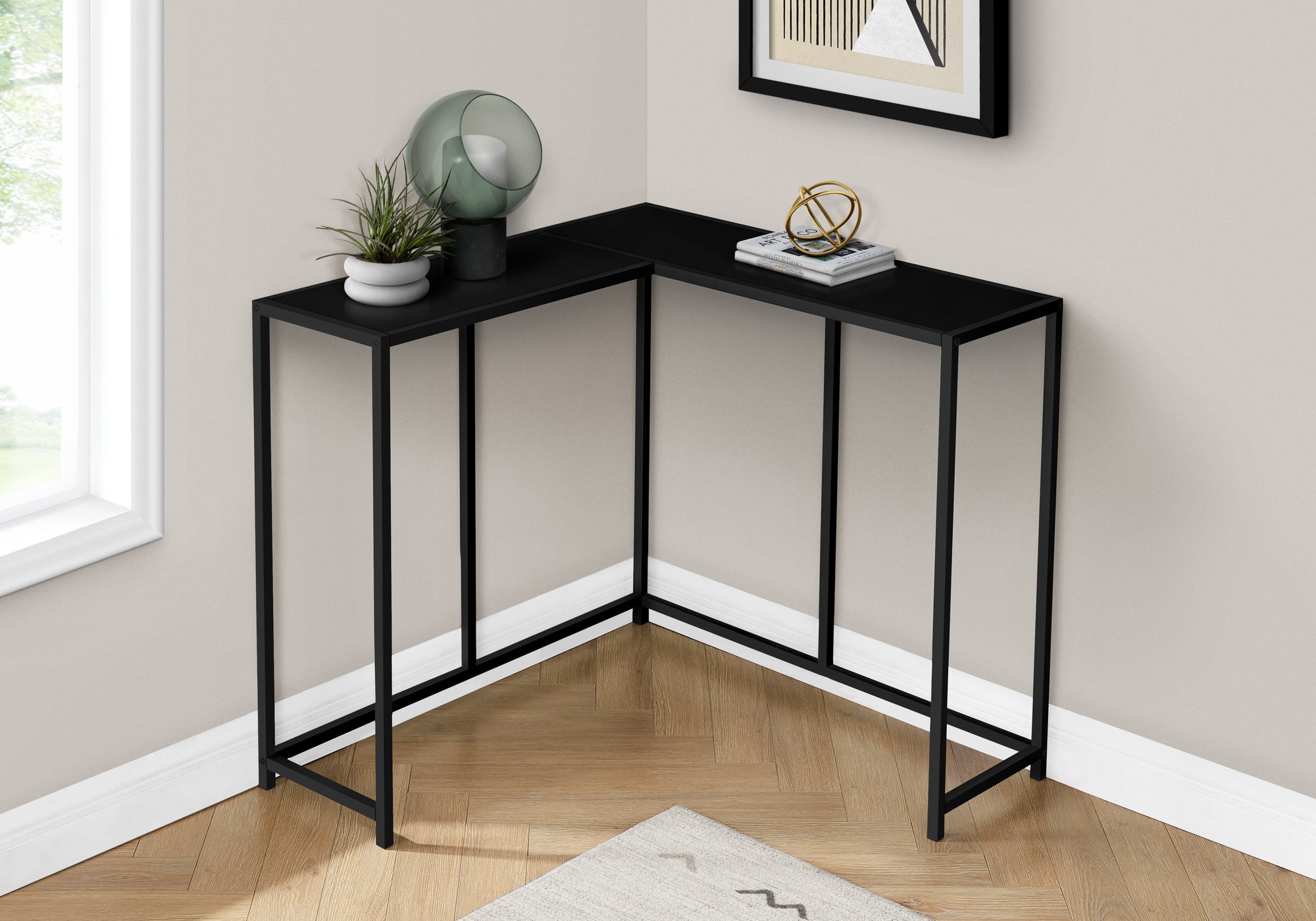 TABLE D'APPOINT - 36"L / NOIR / CONSOLE DE COIN NOIR 