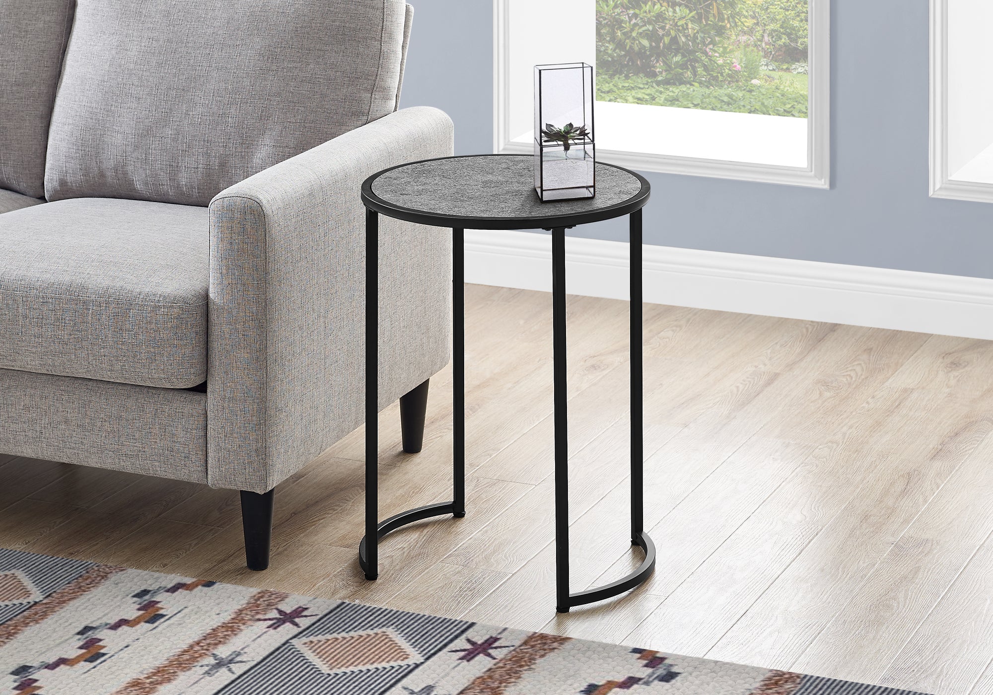 TABLE D'APPOINT - 24"H / ASPECT PIERRE GRIS / METAL NOIR