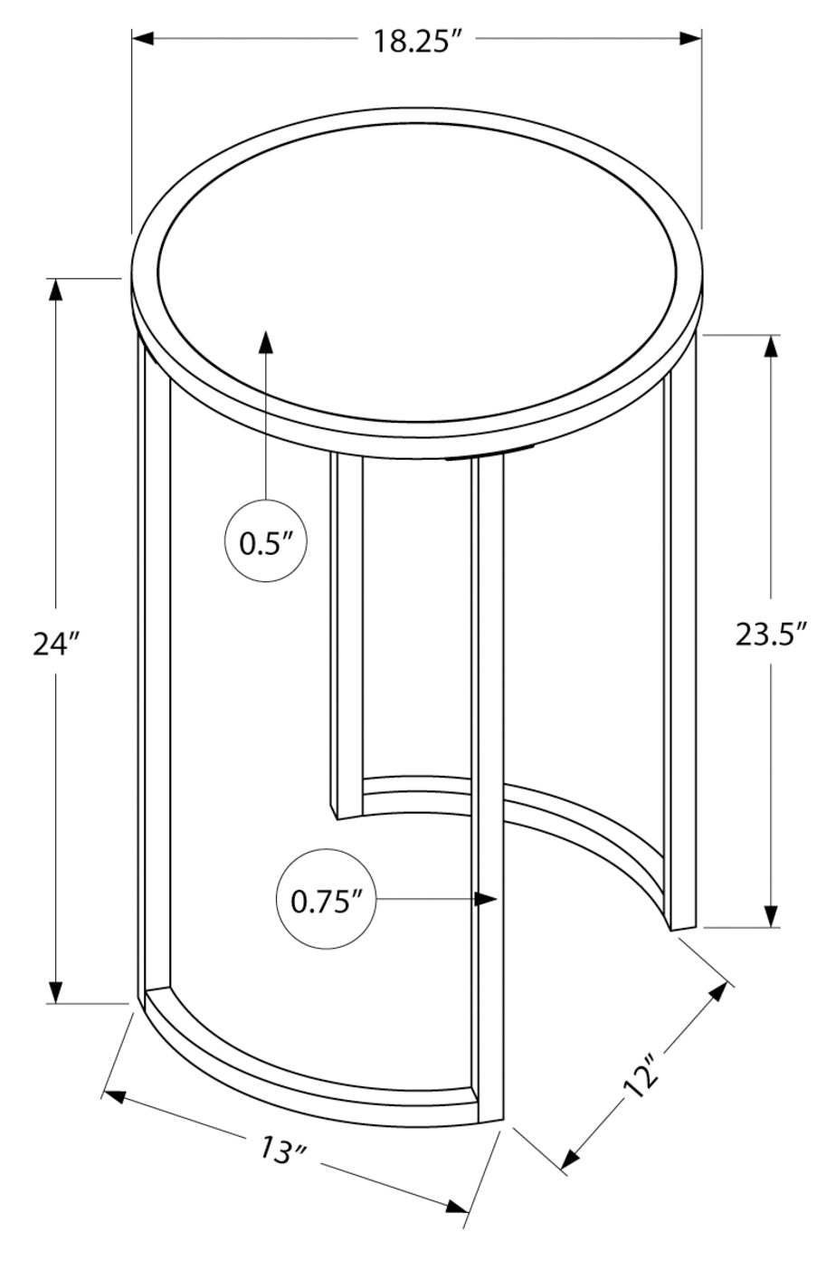 TABLE D'APPOINT - 24"H / ASPECT PIERRE GRIS / METAL NOIR 