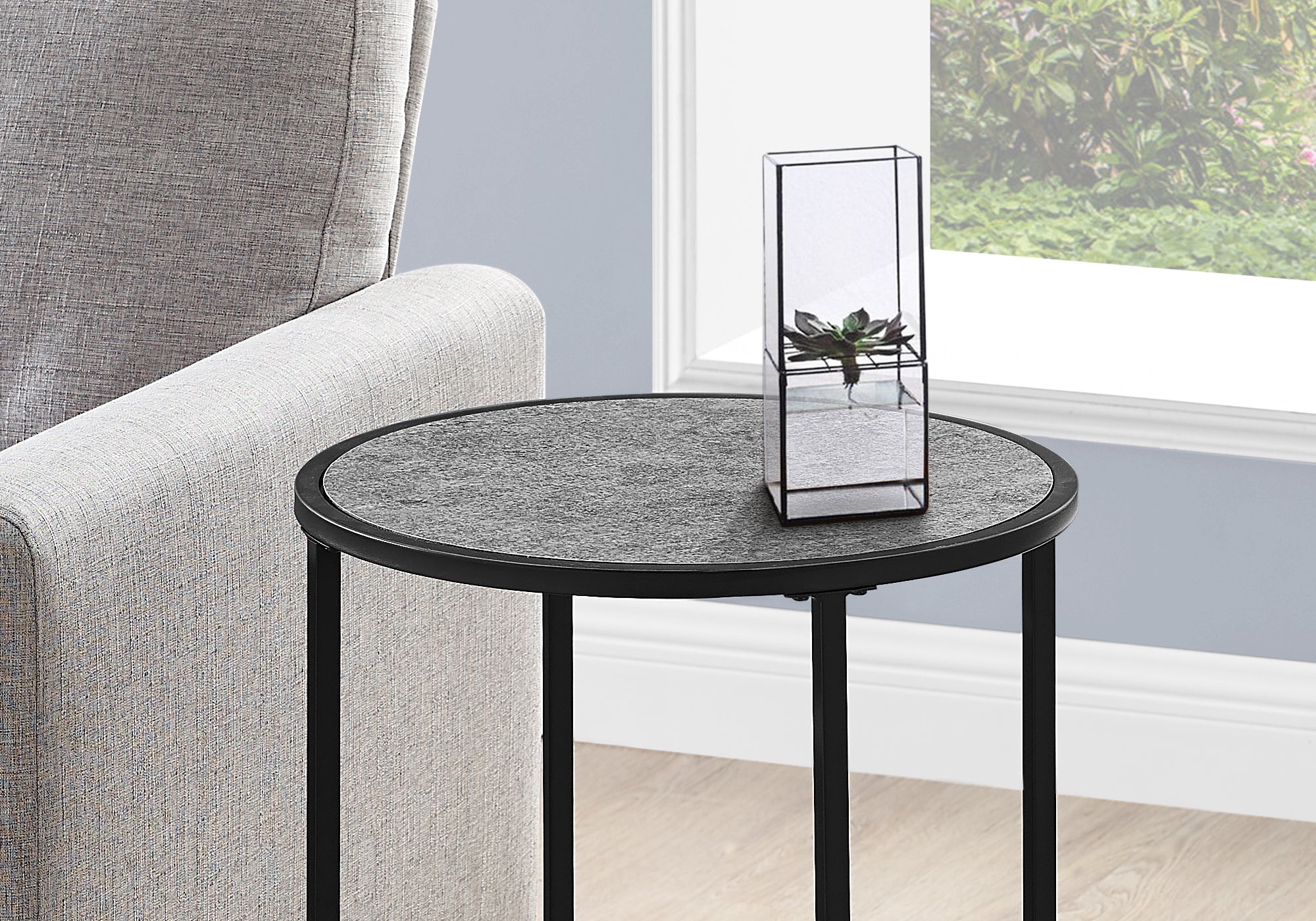 TABLE D'APPOINT - 24"H / ASPECT PIERRE GRIS / METAL NOIR 