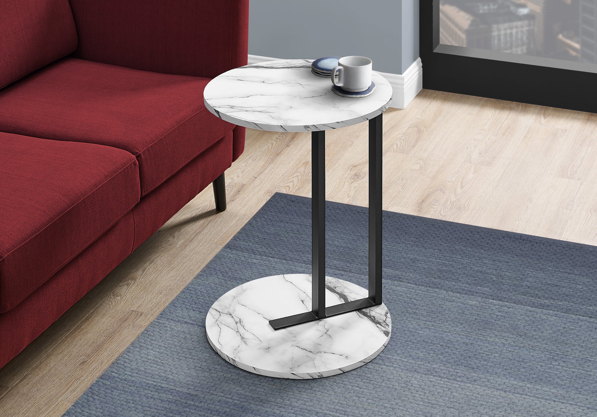 TABLE D'APPOINT - 24"H / ASPECT MARBRE BLANC / METAL NOIR 