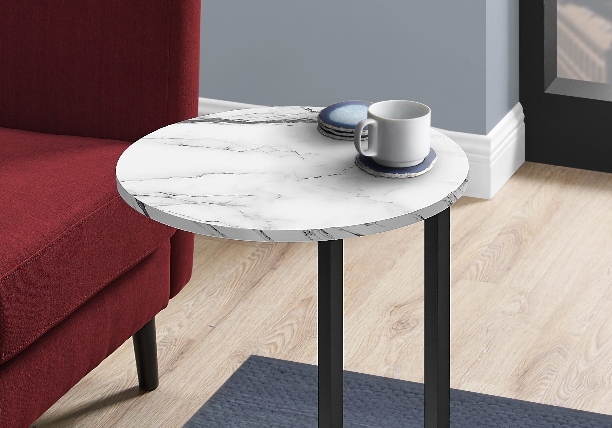 TABLE D'APPOINT - 24"H / ASPECT MARBRE BLANC / METAL NOIR 