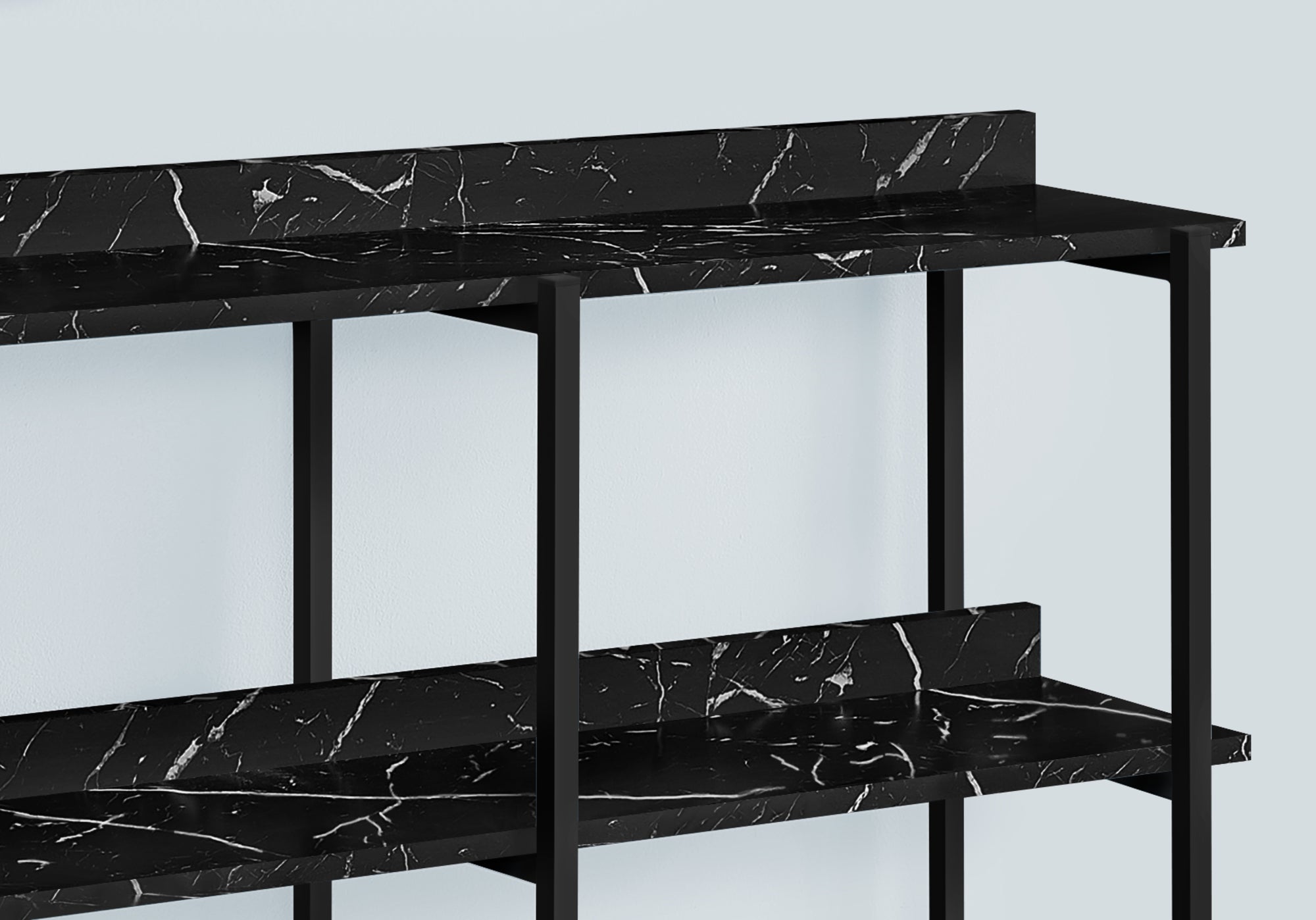 TABLE D'APPOINT - 48"L / MARBRE NOIR / CONSOLE METAL NOIR 