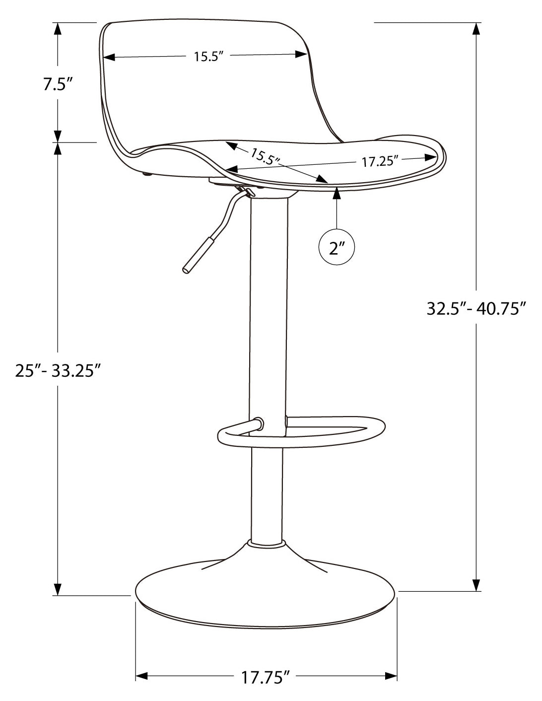 TABOURET DE BAR - 2PCS / NOIR / ÉLÉVATEUR HYDRAULIQUE EN MÉTAL NOIR