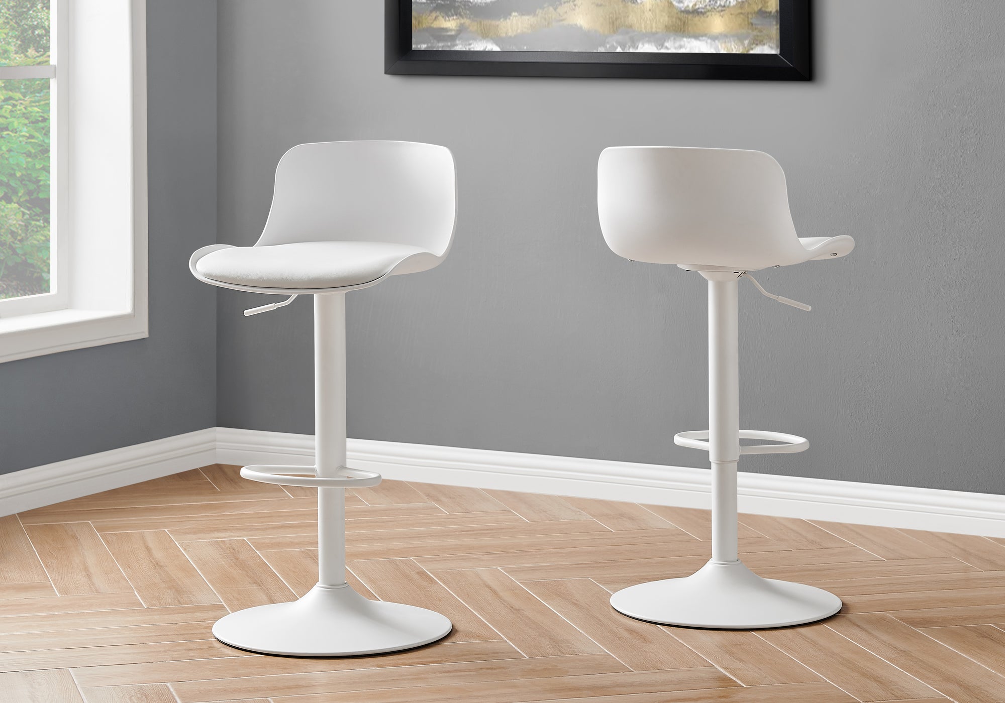 TABOURET DE BAR - 2PCS / BLANC / ÉLÉVATEUR HYDRAULIQUE EN MÉTAL BLANC