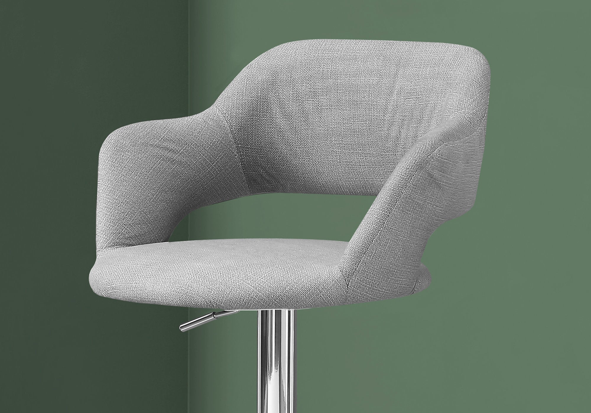 TABOURET DE BAR - TISSU GRIS / ÉLÉVATEUR HYDRAULIQUE EN MÉTAL CHROMÉ