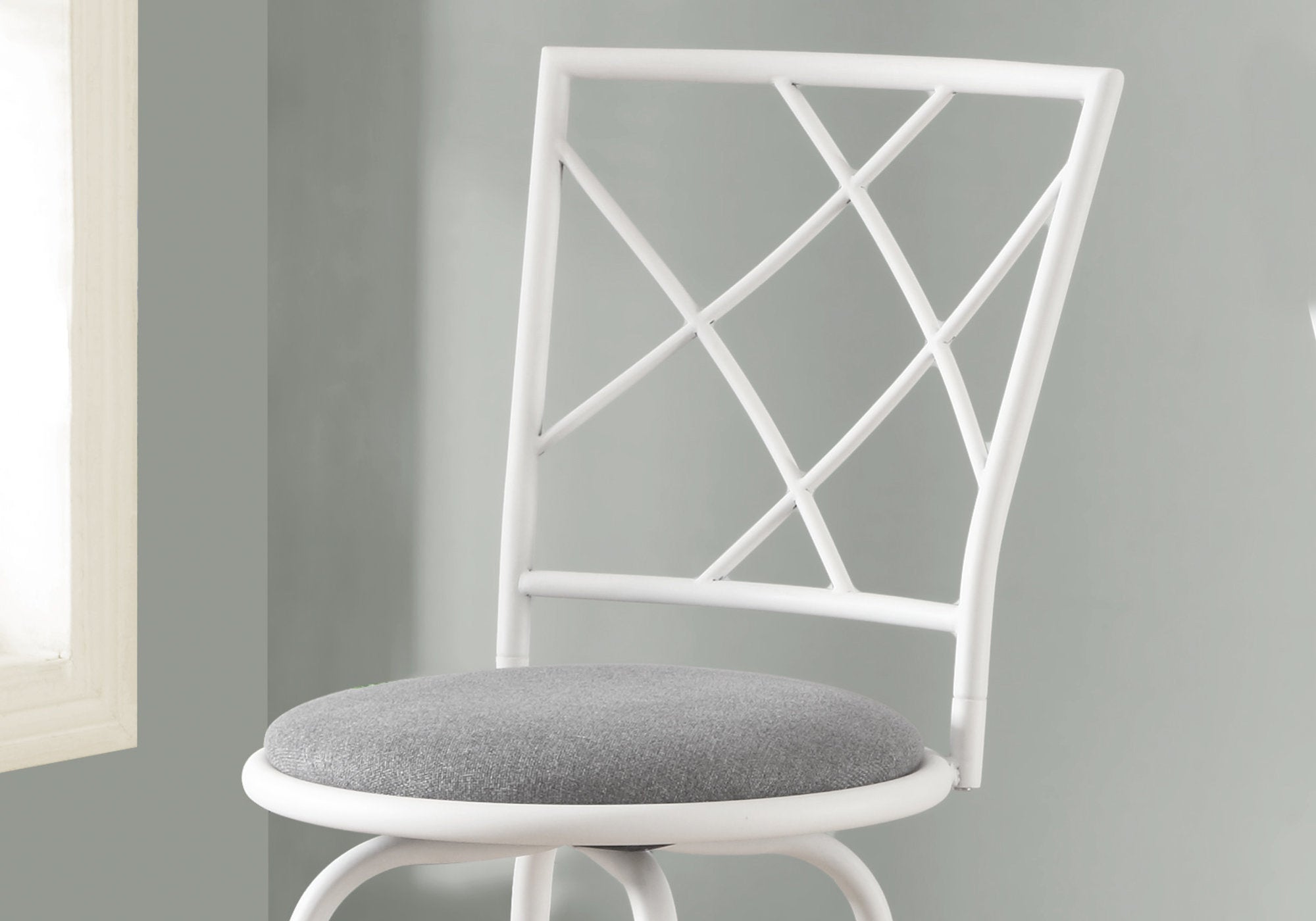 TABOURET DE BAR - 2PCS / PIVOTANT / BLANC / ASSISE TISSU GRIS