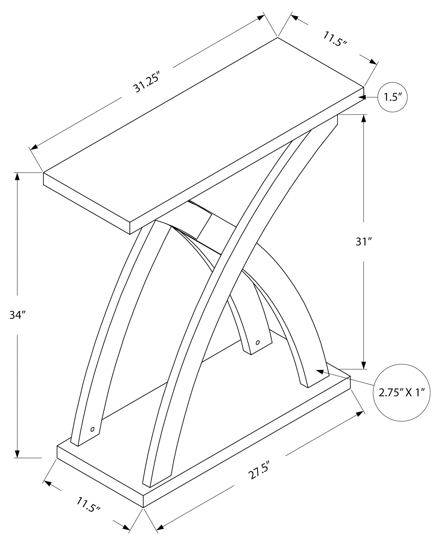 TABLE D'APPOINT - 32"L / CONSOLE D'ENTREE ESPRESSO 