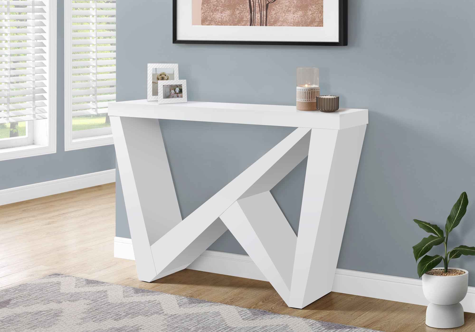 TABLE D'APPOINT - 48"L / CONSOLE D'ENTREE BLANCHE 